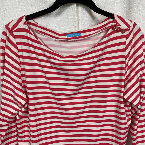 J.McLaughlin Catalina Cloth Red&White Stripe 3/4 Sleeve Wavesong Top Sz.M - Picture 2 of 13